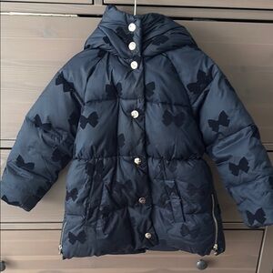 Jacadi Navy Blue Bow Print Puffer Coat with Hood